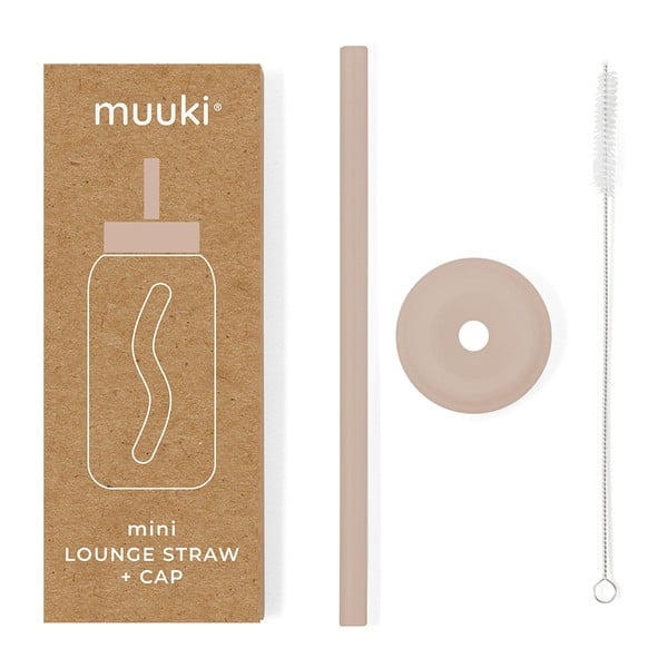 Silikonové brčko s čistícím kartáčkem/s víčkem Desert Rose – Muuki