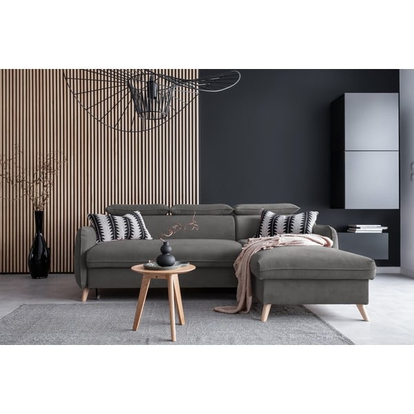 Tmavě šedá sametová rozkládací rohová pohovka (pravý roh) Sweet Harmony – Miuform-image-1