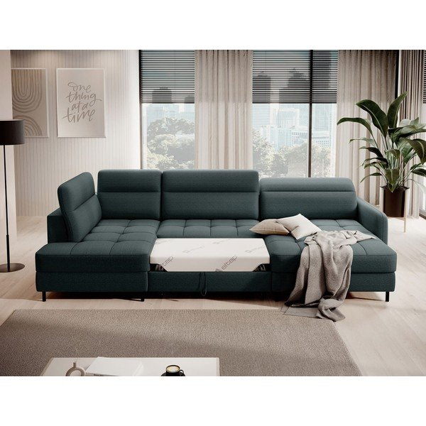 Zelená sametová rozkládací/s úložným prostorem rohová pohovka (levý roh/do "U") Berrto – ELTAP-image-4