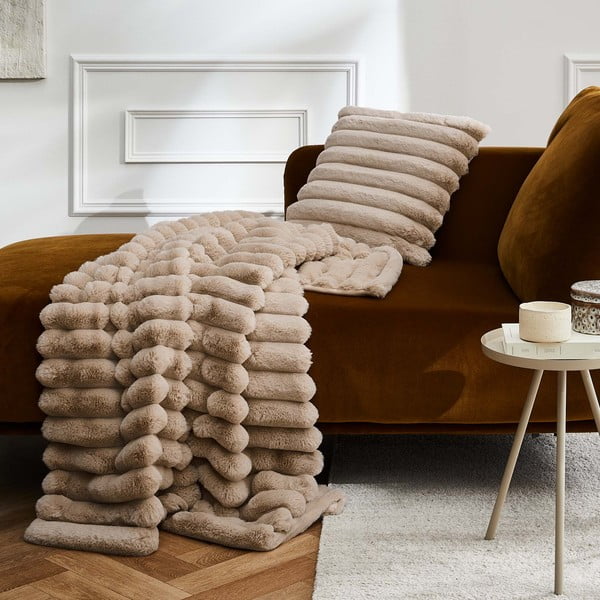 Světle hnědá deka z mikroplyše 180x220 cm Boudoir – douceur d'intérieur-image-2