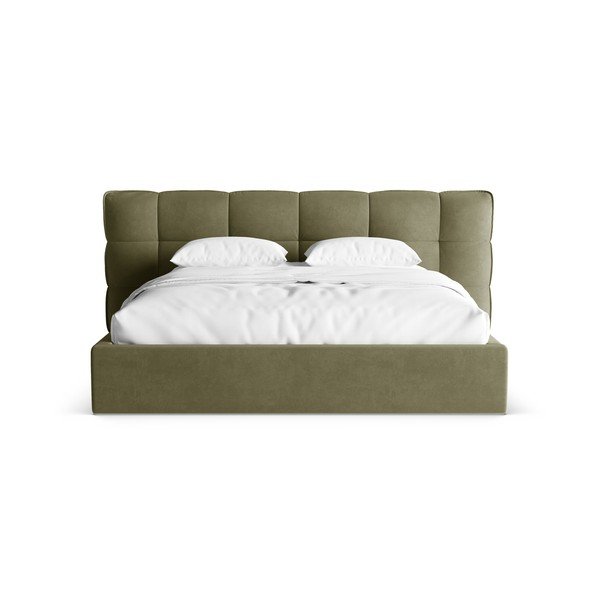 Zelená čalouněná dvoulůžková postel s úložným prostorem s roštem 200x200 cm Eric – Micadoni -image-4