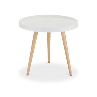 Bílý odkládací stolek s nohami z bukového dřeva Furnhouse Opus, Ø 50 cm