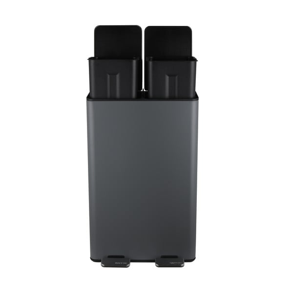 Tmavě šedý ocelový odpadkový koš 2x30 l na tříděný odpad/nášlapný   Aliya – Spirella-image-3