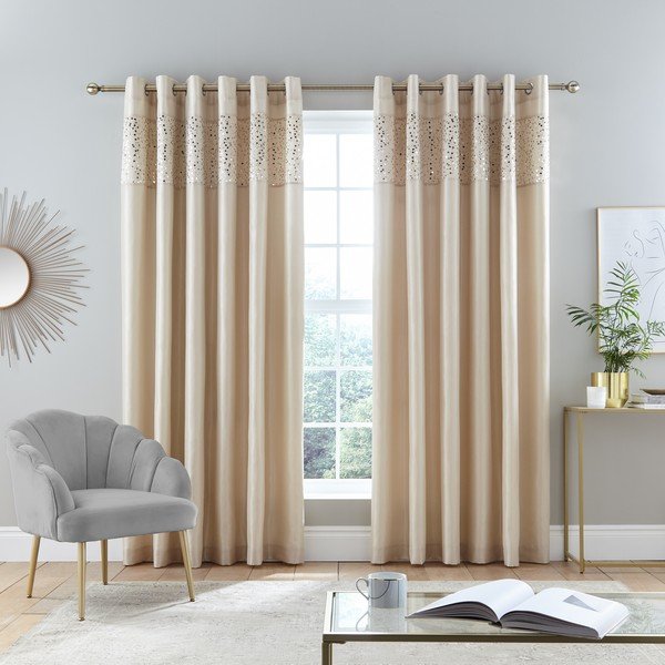 Béžové závěsy v sadě 2 ks 168x229 cm Glitzy Sequin – Catherine Lansfield-image-1
