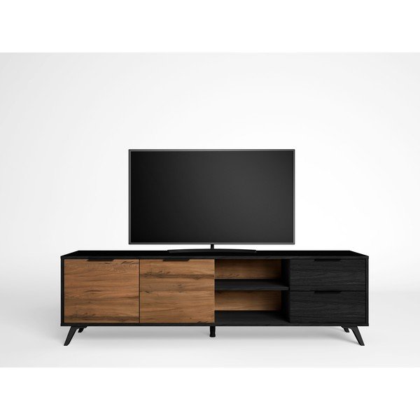 Černý/přírodní TV stolek v dekoru ořechu 181x53 cm Noe – Marckeric-image-3