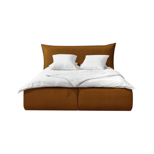 Okrově žlutá čalouněná dvoulůžková postel s úložným prostorem s roštem 160x200 cm Jade – Bobochic Paris