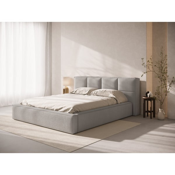 Světle šedá čalouněná dvoulůžková postel s úložným prostorem s roštem 140x200 cm Simon Darren – Micadoni -image-1