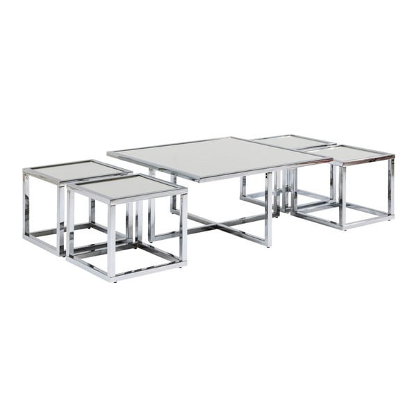 Sada 5 konferenčních stolků s podnožím ve stříbrné barvě Kare Design Quad