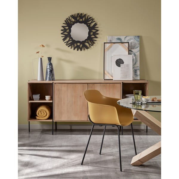 Dubový jídelní stůl se skleněnou deskou Kave Home Nori, ø 120 cm-image-2