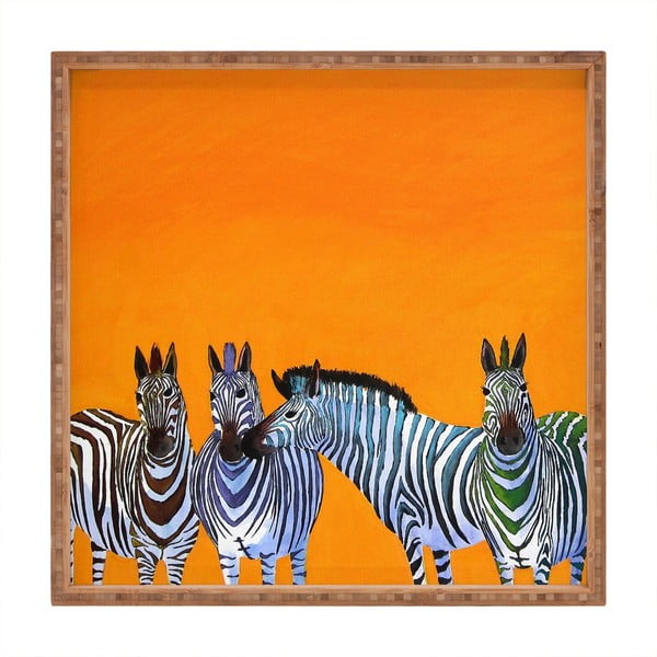 Dřevěný dekorativní servírovací tác Zebras, 40 x 40 cm