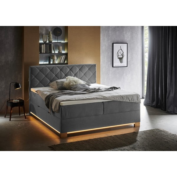 Šedá boxspring postel s úložným prostorem 180x200 cm Messina – Meise Möbel-image-1