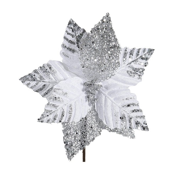 Vánoční plastová dekorace ve tvaru květu v bílé a stříbrné barvě DecoKing Astra