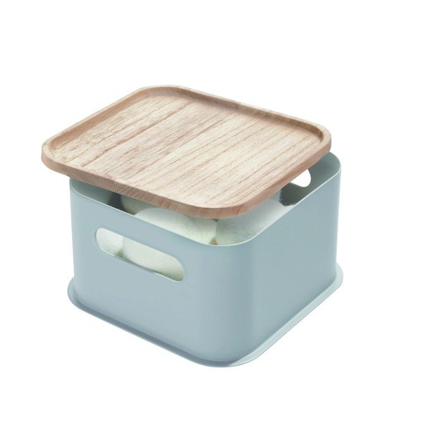Šedý úložný box s víkem ze dřeva paulownia iDesign Eco Handled, 21,3 x 21,3 cm-image-1