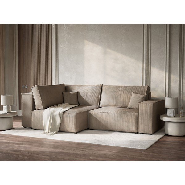 Béžová manšestrová rozkládací/s úložným prostorem rohová pohovka (levý roh/do L) Tonga – Maison de Rêve-image-4