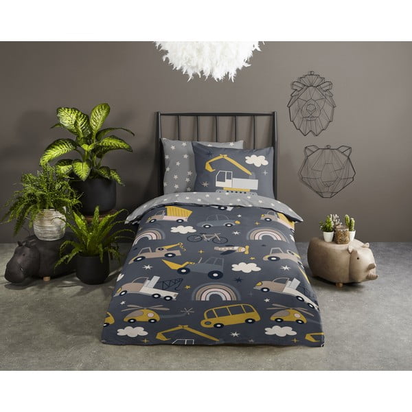 Šedé bavlněné dětské povlečení na jednolůžko 140x200 cm Rush – Good Morning-image-1