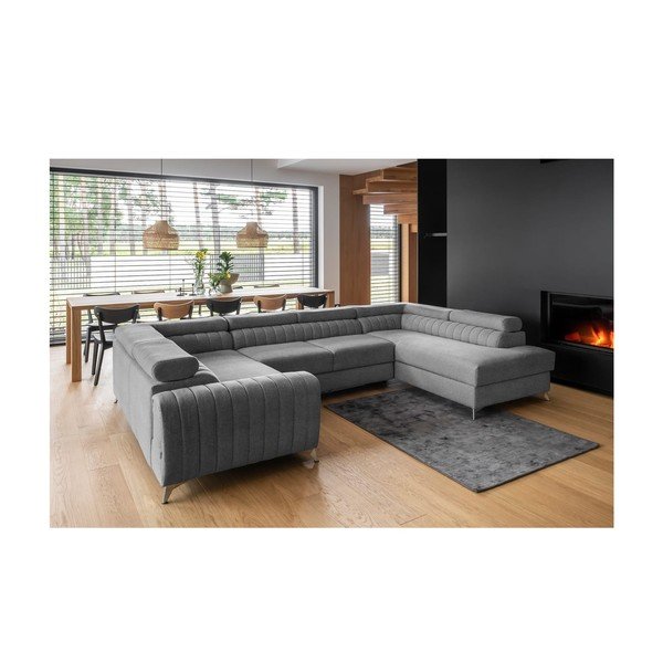 Tmavě šedá rozkládací/s úložným prostorem rohová pohovka (pravý roh/do "U") Louis – ELTAP-image-1