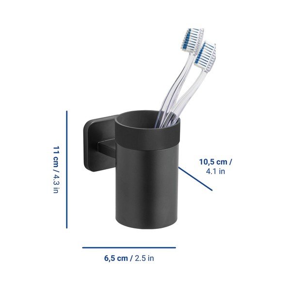 Matně černý kelímek na zubní kartáčky bez vrtání Turbo-loc z nerezové oceli Porto – Wenko-image-1