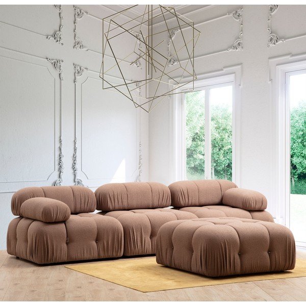 Hnědý taburet z textilie bouclé Bubble – Artie-image-2
