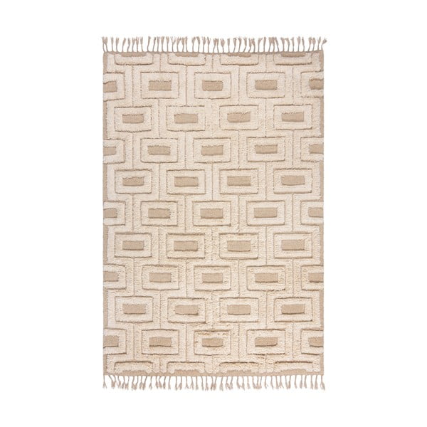 Béžový/krémový ručně tkaný vlněný koberec 160x230 cm Greek Key – Flair Rugs