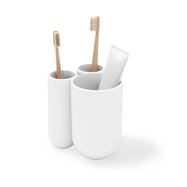 Bílý plastový kelímek na zubní kartáčky Touch – Umbra