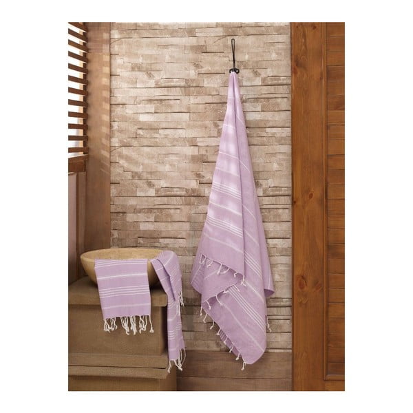 Set fialového ručníku a osušky Hammam ze 100% bavlny Sultan