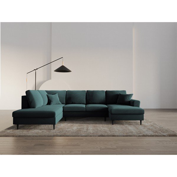 Sametová rozkládací/s úložným prostorem rohová pohovka v petrolejové barvě (levý roh/do "U") Kyoto – Cosmopolitan Design-image-2