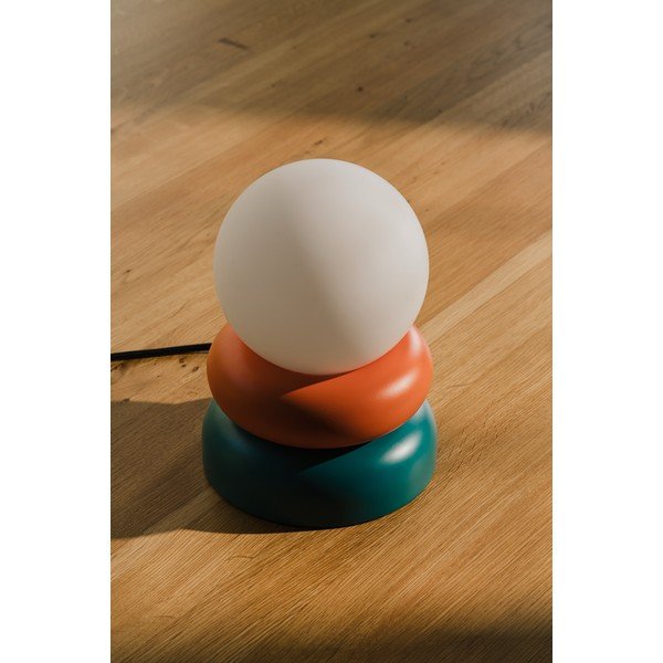 Stolní lampa z masivního dřeva v petrolejové barvě/oranžová se skleněným stínidlem (výška 24 cm) Otem – noo.ma-image-4