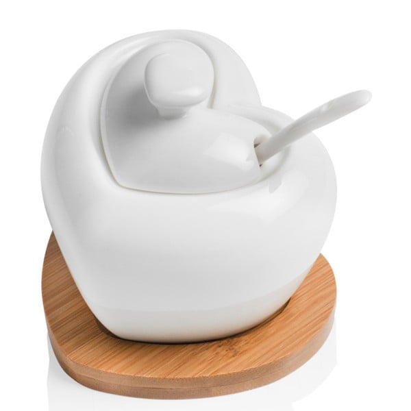Porcelánová cukřenka se lžičkou a bambusovým podtáckem Brandani Heart-image-1
