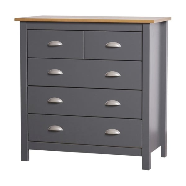 Antracitově šedá komoda z masivního borovicového dřeva s 5 zásuvkami Marckeric Jade-image-2