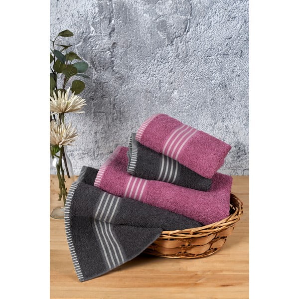 Růžové/antracitové bavlněné ručníky a osušky v sadě 4 ks – Mila Home
