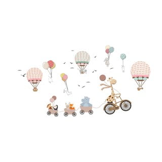 Dětská nástěnná samolepka Ambiance Animals and Hot Air Balloons in the Clouds, 90 x 60 cm