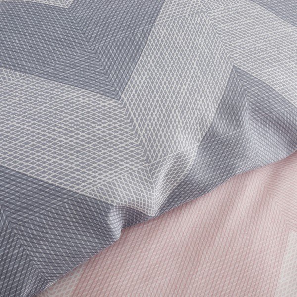 Růžovo-šedé povlečení 200x200 cm Chevron Geo - Catherine Lansfield-image-3