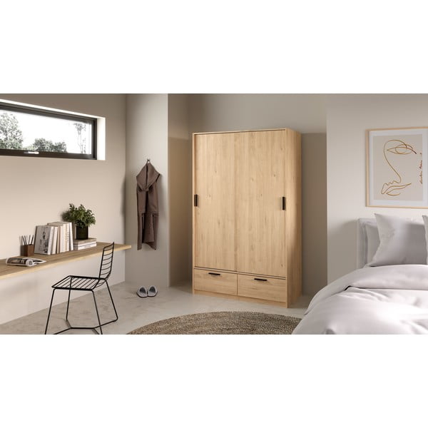 Šatní skříň v dekoru dubu s posuvnými dveřmi v přírodní barvě 121x200 cm Line – Tvilum-image-1
