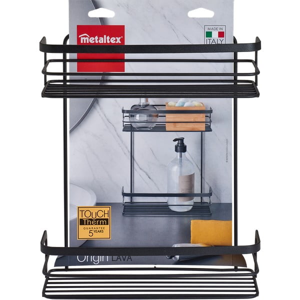 Černá dvoupatrová koupelnová polička Metaltex Origin Lava-image-3