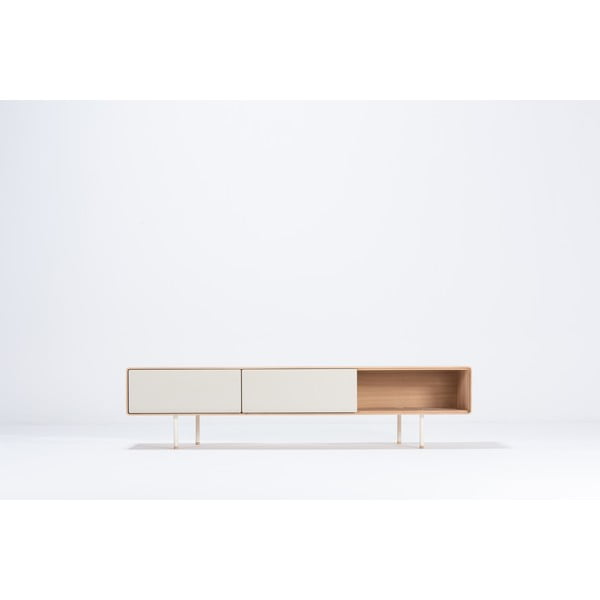 TV stolek z dubového dřeva v bílo-přírodní barvě 200x48 cm Fina – Gazzda-image-2