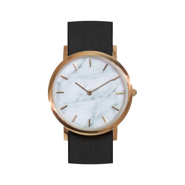 Bílé mramorové hodinky s černým řemínkem Analog Watch Co. Classic