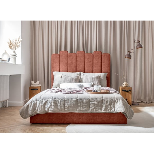 Čalouněná dvoulůžková postel s úložným prostorem s roštem 160x200 cm v cihlové barvě Dreamy Aurora – Miuform-image-3