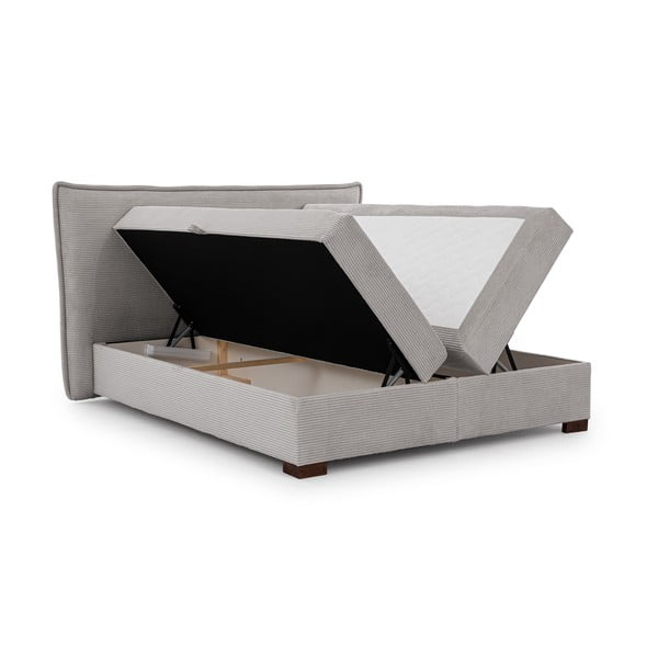 Světle šedá boxspring postel s úložným prostorem 140x200 cm Lysa – Ropez-image-2