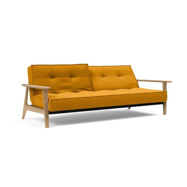 Oranžová rozkládací pohovka s dřevěnými područkami Innovation Splitback-image-3
