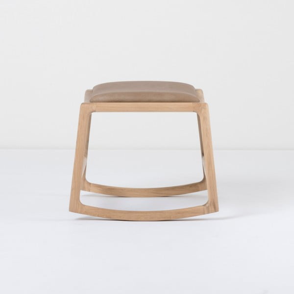 Podnožka s konstrukcí z masivního dubového dřeva s hnědým detailem z buvolí kůže Gazzda Dedo-image-2