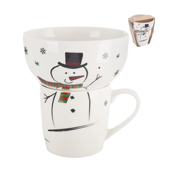 Bílý porcelánový set hrnku a misky s vánočním motivem 2 ks 350 ml – Orion