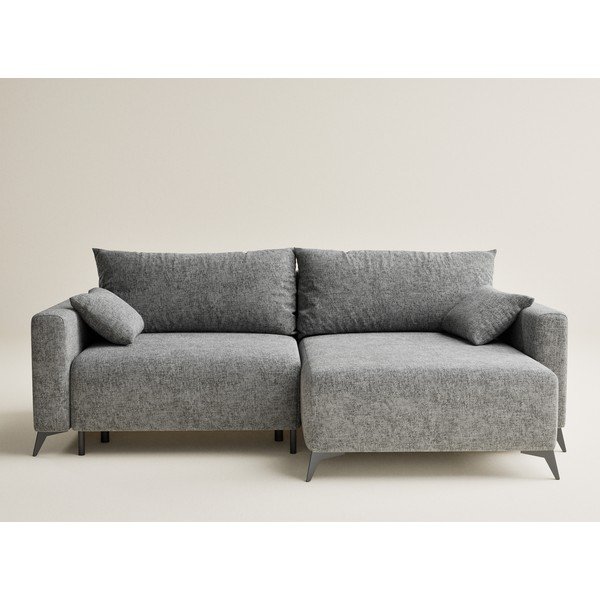 Šedá žinylková rozkládací/s úložným prostorem rohová pohovka (pravý roh/s lenoškou) Leon – Maison de Rêve-image-2