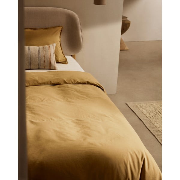 Povlečení na dvoulůžko/prodloužené z bavlněného perkálu v hořčicové barvě 260x240 cm Sifinia – Kave Home-image-2