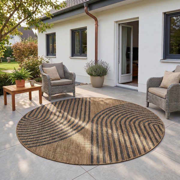 Černý/hnědý kulatý vnitřní a venkovní koberec ø 160 cm Mira 1453 – Ayyildiz Carpets-image-1