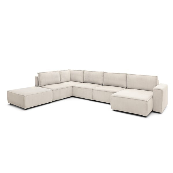 Krémová manšestrová rohová pohovka do "U", levý roh Nihad modular – Bobochic Paris-image-3