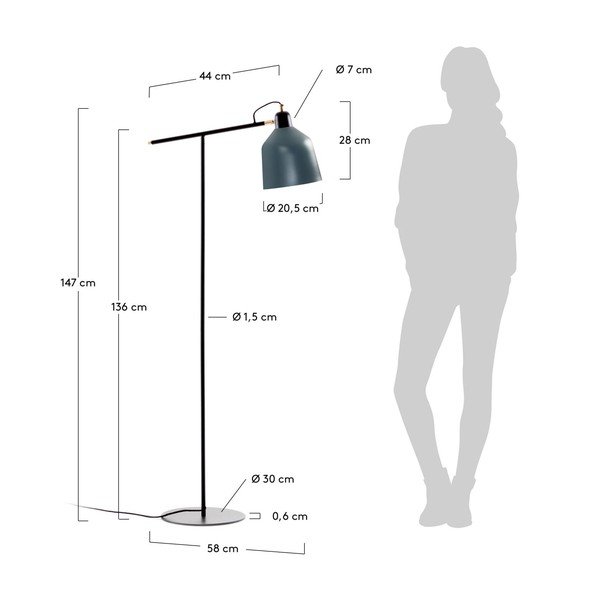 Stojací lampa v petrolejové barvě s kovovým stínidlem (výška 147 cm) Olimpia – Kave Home-image-3