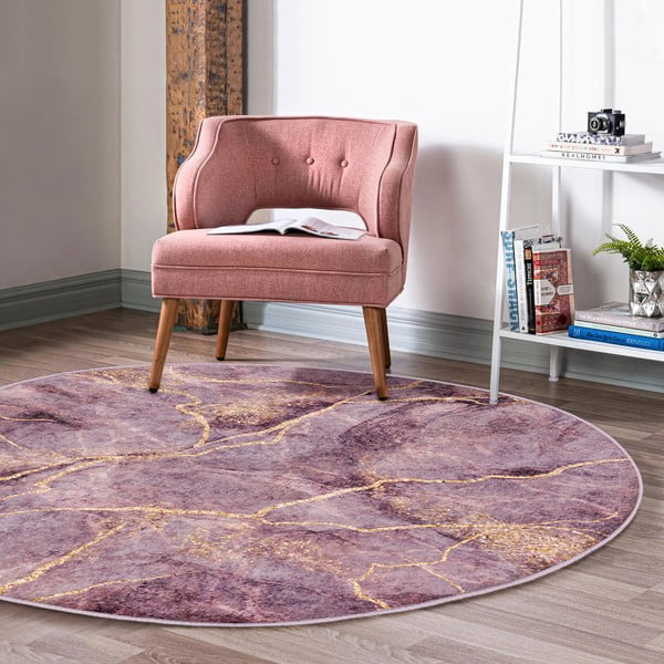 Růžový pratelný kulatý koberec vhodný pro robotické vysavače ø 80 cm Comfort – Mila Home-image-1