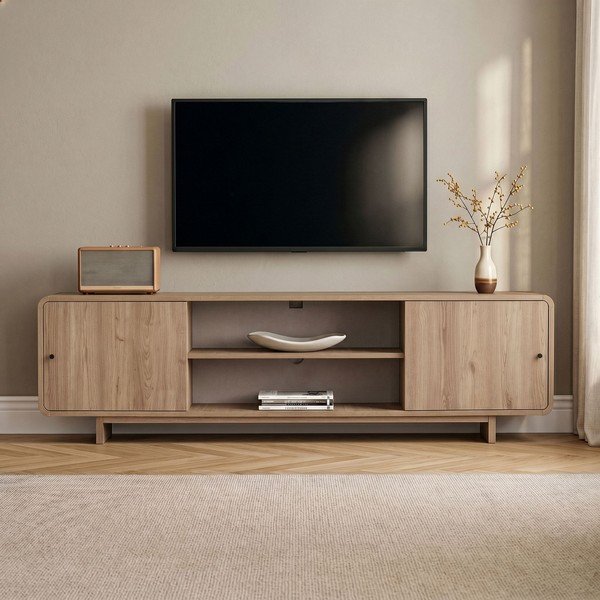 TV stolek v dekoru dubu ve světle přírodní barvě 180x52x34 cm Mirel – Nordure-image-1