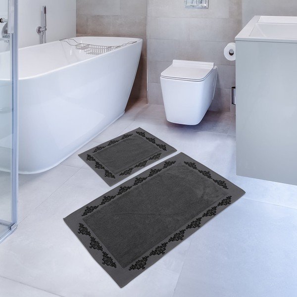 Sada 2 tmavě šedých bavlněných koupelnových předložek Hobby Sapphire