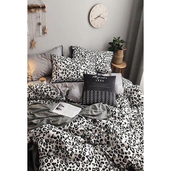 Bílo-šedé bavlněné povlečení na dvoulůžko/prodloužené s prostěradlem 200x220 cm – Mila Home-image-2